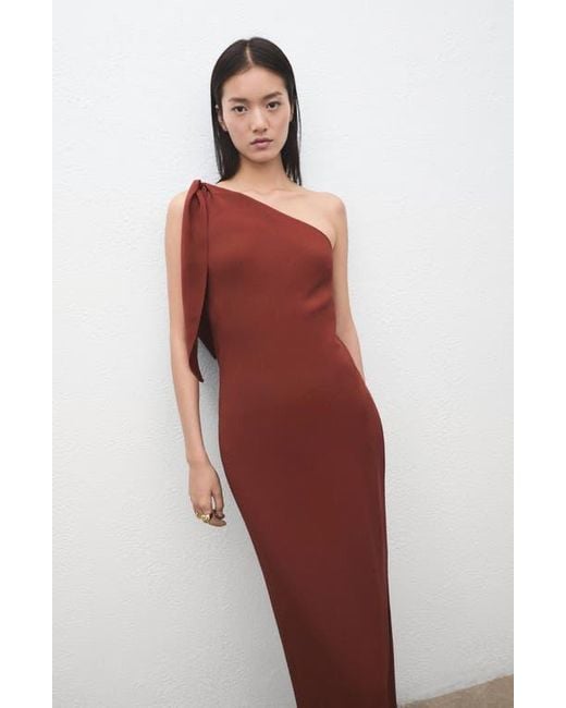 Mango Tie Strap One-Shoulder Maxi Dress in Red | Lyst