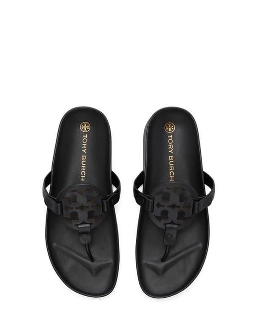 Tory Burch Black Miller Cloud Leather Thong Sandals