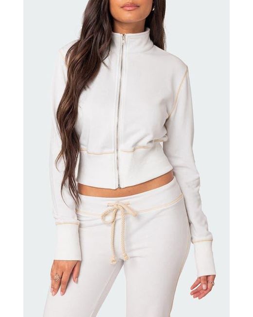 Edikted White Alexia Crop Zip-Up Jacket