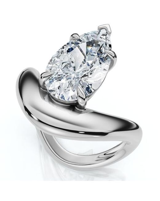 Bliss Diamond Metallic Certified 2Ct Minali Curved Pear Diamond Engagement Ring 14K/Pt Lab Grown