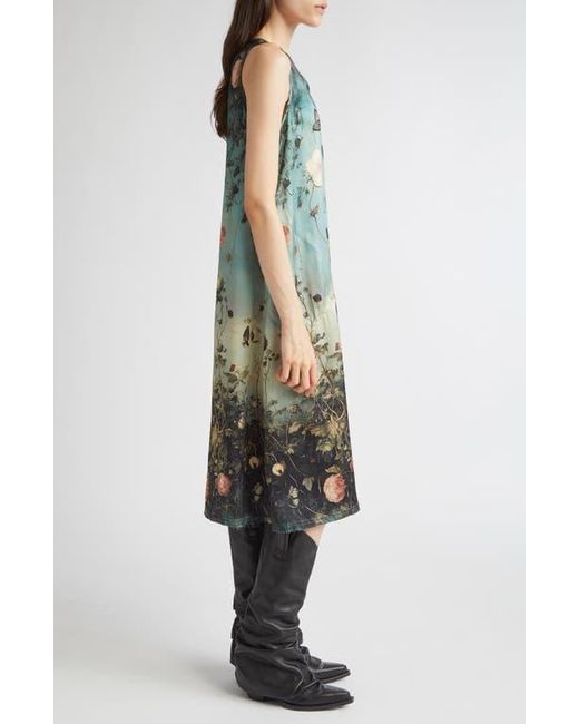 R13 Green Floral Print Sleeveless Midi Dress