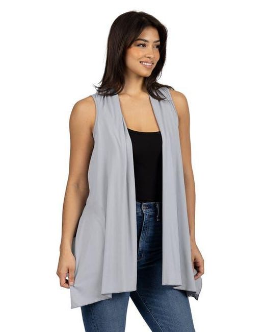 24seven Comfort Apparel Blue Draped Open Front Sleeveless Cardigan Vest
