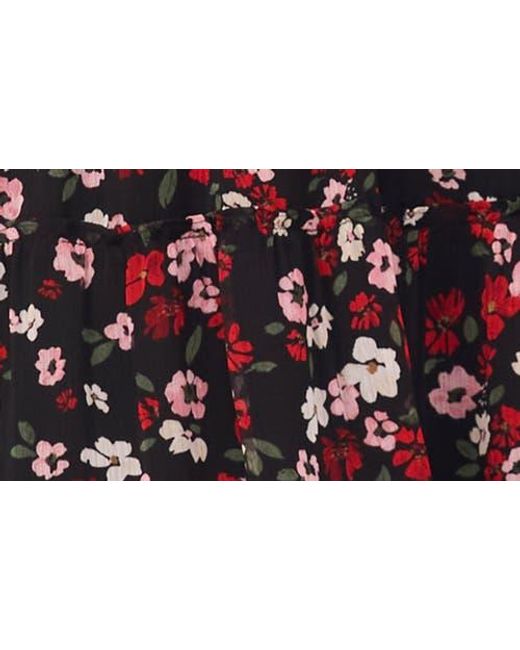 Cece Red Floral Long Sleeve Fit & Flare Dress