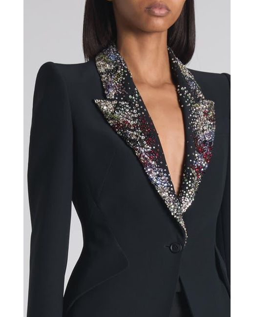 Alexander McQueen Black Embellished Lapels Crepe Blazer