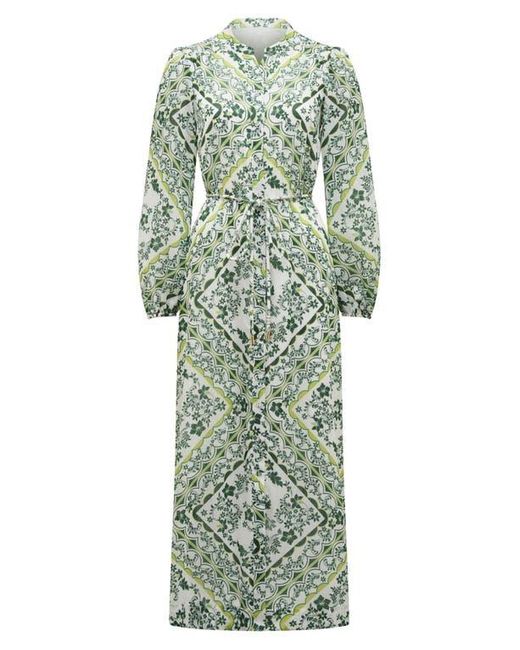 EVER NEW Penelope Printed Long Sleeve Maxi Shirtdress in Green | Lyst