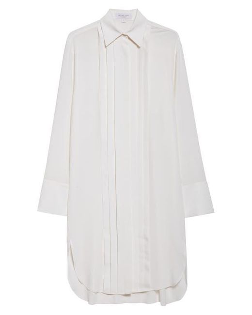 Michael Kors White Pleated Front Long Sleeve Silk Shirtdress