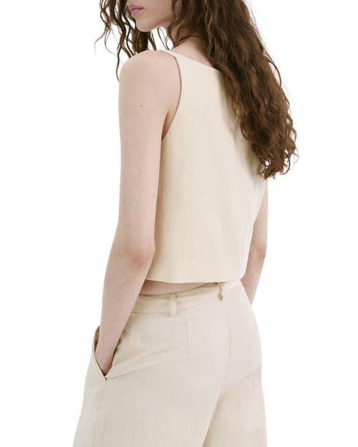 Mango Blue Square Neck Button Front Top
