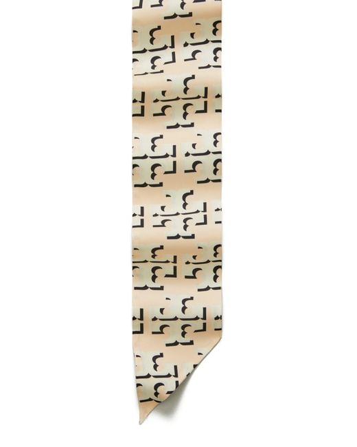 Tory Burch Metallic Offset Logo Ribbon Silk Twill Tie Scarf