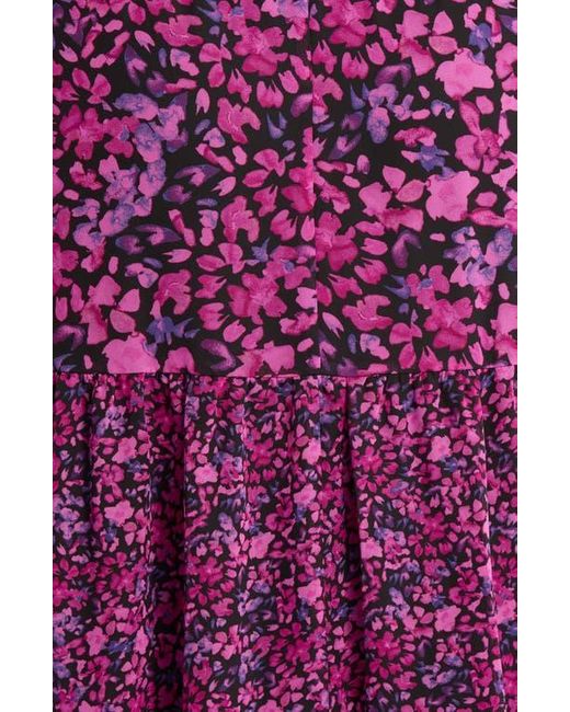 Kasper Purple Floral Long Sleeve Tiered Maxi Dress