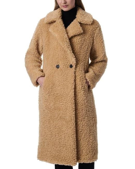 Bernardo Brown Faux Shearling Double Breasted Longline Coat