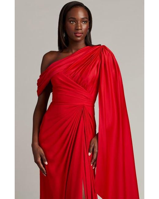 Tadashi Shoji Red Ember One-Shoulder Draped Gown