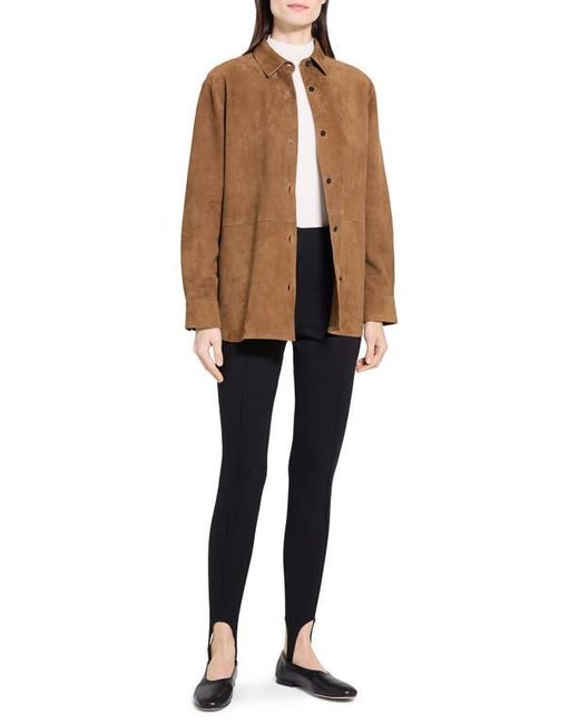 Theory Brown Classic Boxy Fit Suede Shirt Jacket