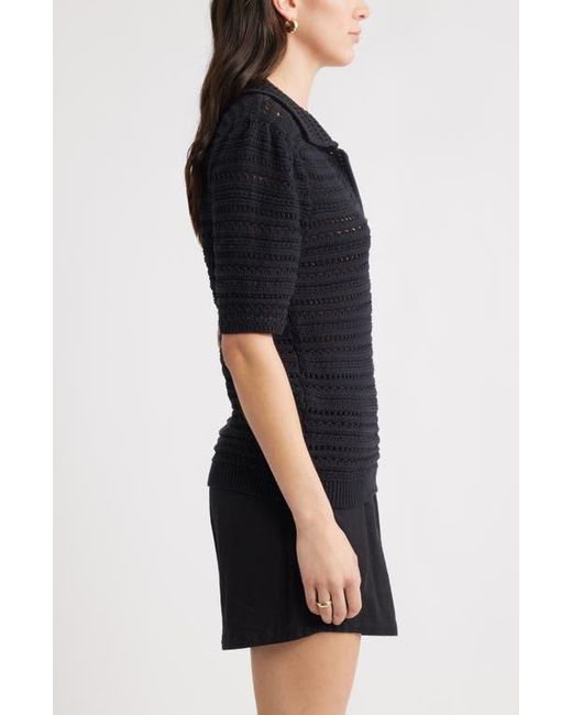 Caslon Black Mixed Stitch Polo Sweater