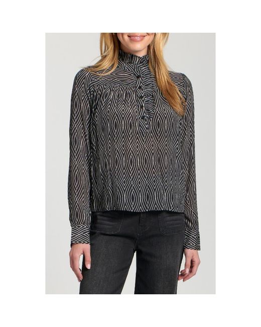 Apny Gray Ruffle Half-Placket Shirt