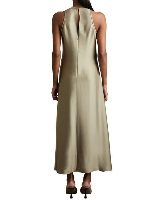 Reiss Green Micah Sleeveless Satin High-Low Maxi Dress