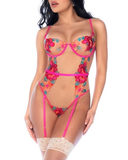 MAPALE Pink Underwire Lace-Up Teddy
