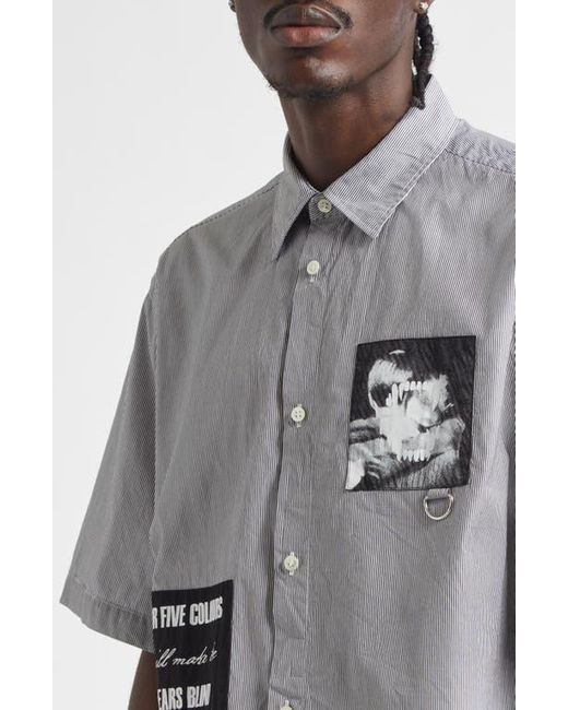 Undercover Gray Patchwork Stripe Button-Up Shirt for men
