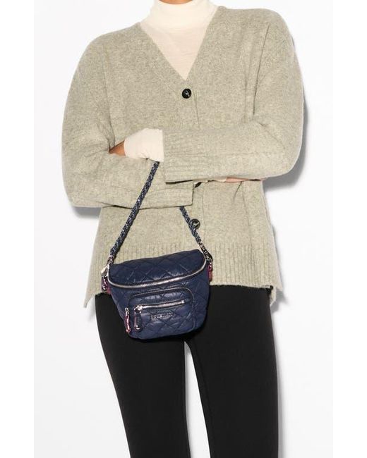 MZ Wallace Black Micro Crosby Diamond Quilted Nylon Sling Bag