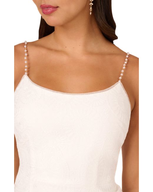 Adrianna Papell White Embroidered Sequin Column Dress