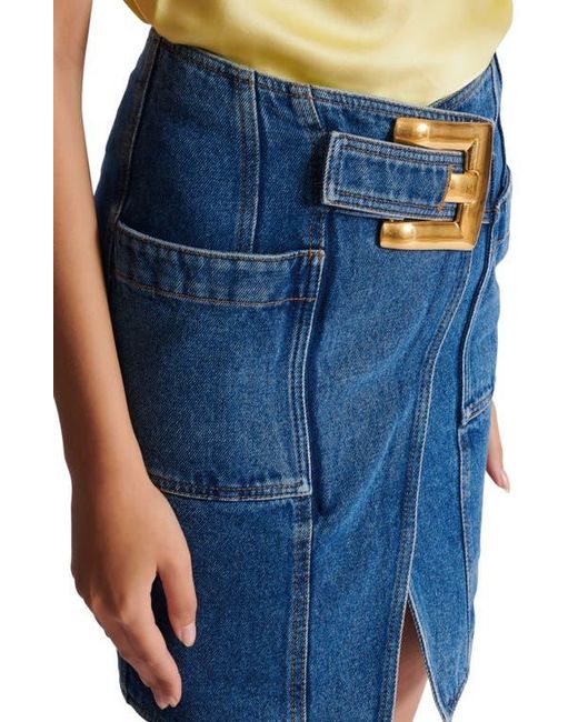 Balmain Blue Short Denim Skirt With Belt