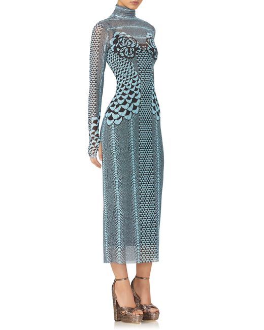 AFRM Blue Shailene Long Sleeve Turtleneck Mesh Dress