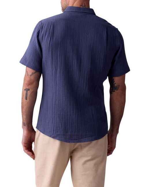The Normal Brand Blue Kalo Cotton Gauze Short Sleeve Button-Up Shirt for men