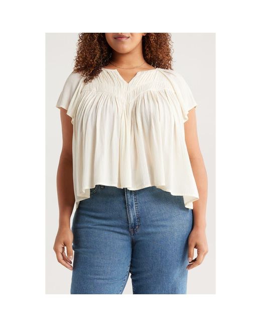 Treasure & Bond White Shirred Raglan Sleeve Gauze Top