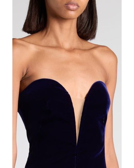 Tom Ford Black Strapless Plunge Neck Stretch Velvet Cocktail Dress