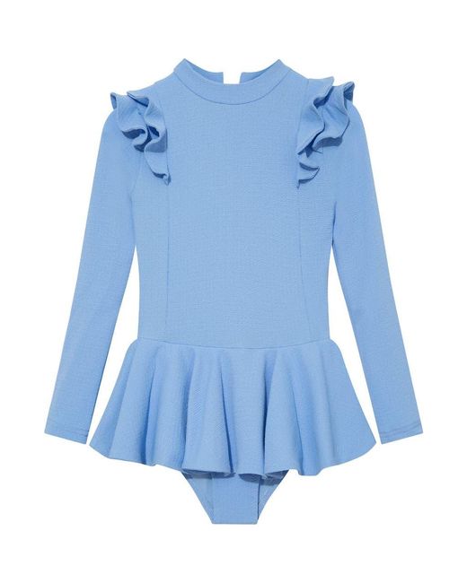 Moeva Blue Jojo Textured Ruffle Skirt Swimsuit
