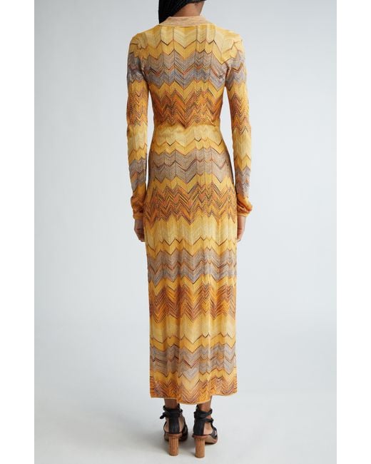 Ulla Johnson Yellow Mariela Metallic Chevron Long Sleeve Maxi Sweater Dress