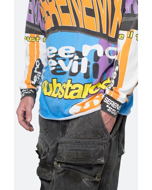 MNML Blue Motocross Mock Neck Long Sleeve Graphic T-shirt for men