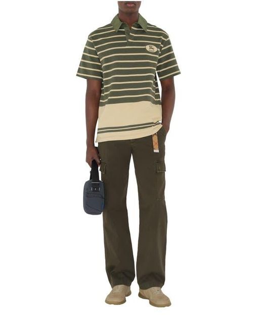 Burberry Men's Green Striped Cotton Polo Shirt