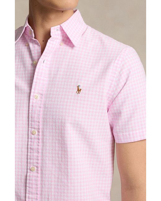 Polo Ralph Lauren Pink Check Cotton Short Sleeve Button-down Shirt for men