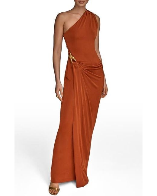 Donna Karan Red One-Shoulder Stretch Jersey Gown