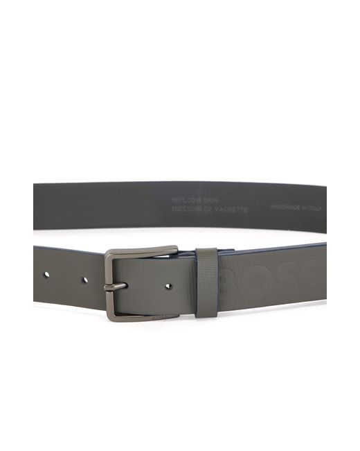 Boss Gray Logo Emed Leather Belt for men