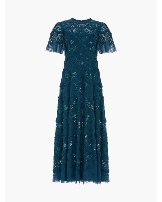 Needle & Thread Blue Carmen Ruffle Maxi Dress