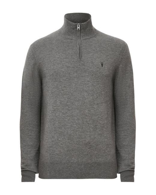 AllSaints Gray Kilburn Funnel Neck Wool Blend Quarter Zip Sweater for men