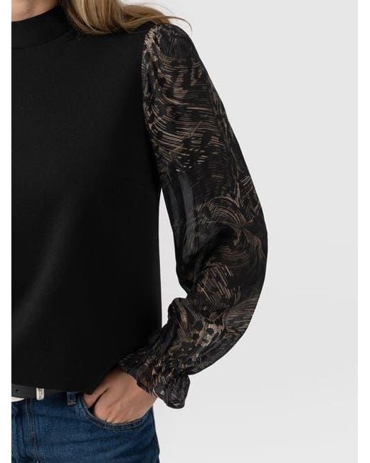 Saint + Sofia Black Penny Puff Sleeve Long Sleeve Top