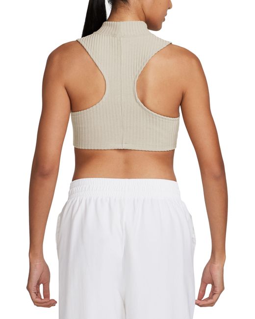 Nike White Sportswear Chill Knit Mock Neck Crop Rib Tank