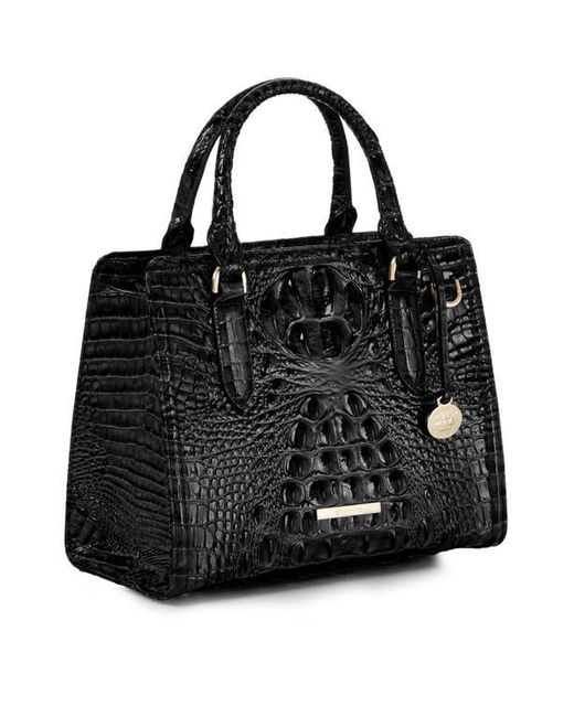 Brahmin Black Cami Croc Embossed Leather Satchel
