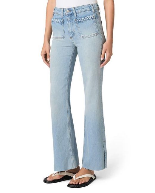 PAIGE Blue Sofia Braided Patch Pocket Split Hem Flare Jeans