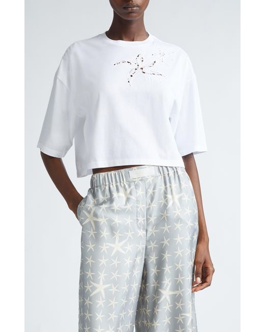 Versace White Starfish Logo Crystal Embellished Crop Cotton T-shirt