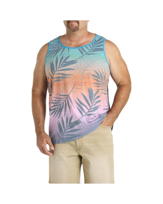 True Nation by DXL Blue Big & Tall Multi Leaf Print Sleeveless T-Shirt for men