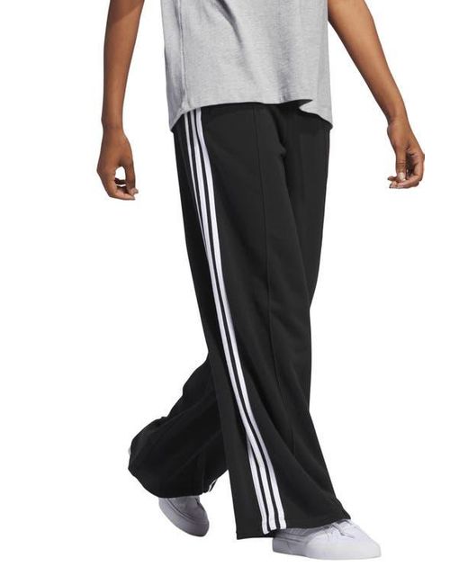 Adidas Originals Black 3-Stripes Wide Leg Cotton French Terry Pants