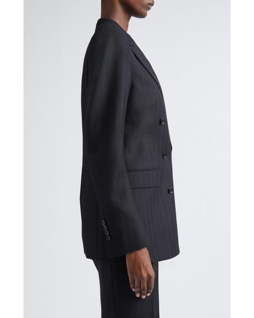 Tom Ford Black Sharp Herringbone Double Breasted Virgin Wool Jacket
