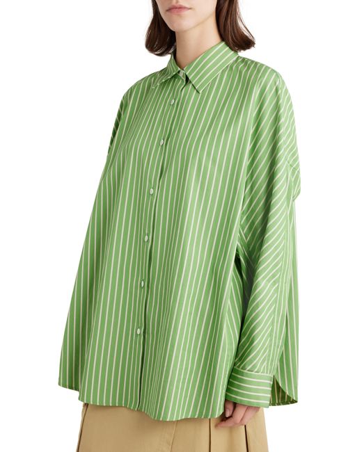 Dries Van Noten Green Oversize Stripe Button-up Cocoon Shirt