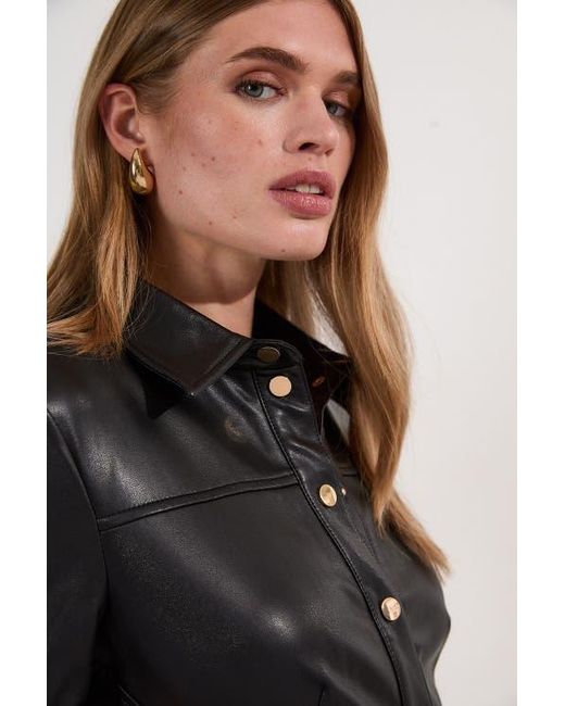 Karen Millen Faux Leather Belted Midi Shirt Dress in Black | Lyst Karen Millen Faux Leather Belted Midi Shirt Dress in Black | Lyst