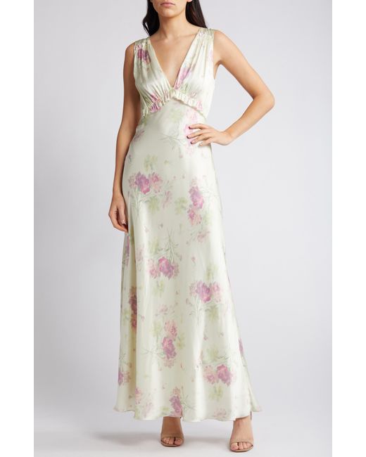 LoveShackFancy White Suniva Floral Print Sleeveless Silk Maxi Dress