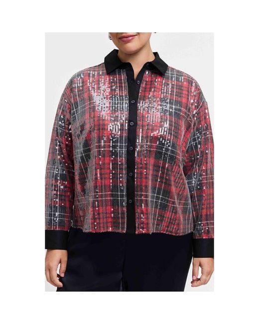 Foxcroft Red Marina Sequin Button-Up Shirt