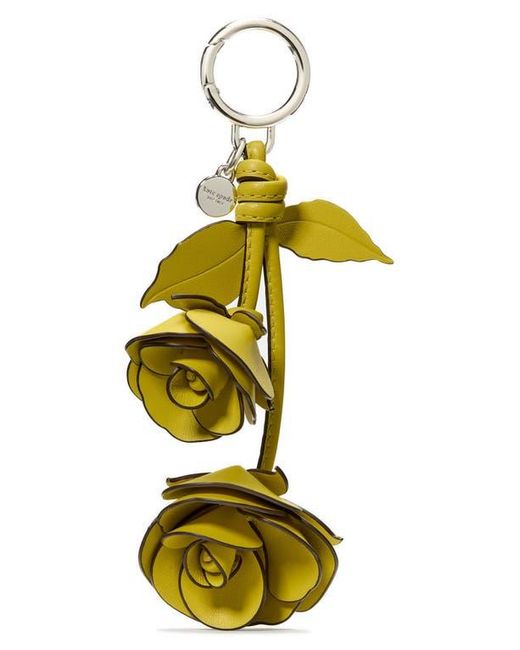 Kate Spade Yellow Charming Smooth Leather Stacked Flowers Key Fob